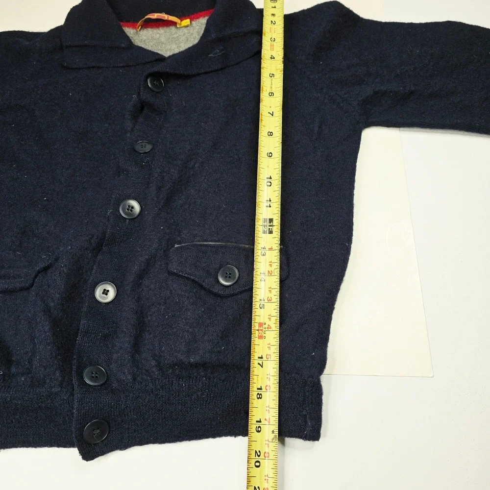 Kuna Navy Knit Cardigan Sweater Leather‎ Elbow Patches Mens Small Button Down